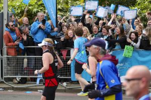 Sarcome UK supporters encouraging marathon runner.