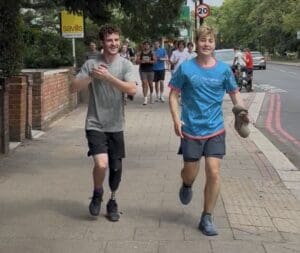 Olly, left, and Hugo running